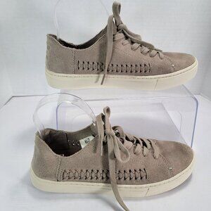 Toms Womens 7.5 Neutral Tan Suede Lace-Up Low Top Sneakers Casual Shoes‎ Boho
